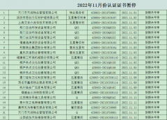 2022年11月份認(rèn)證證書暫停名單